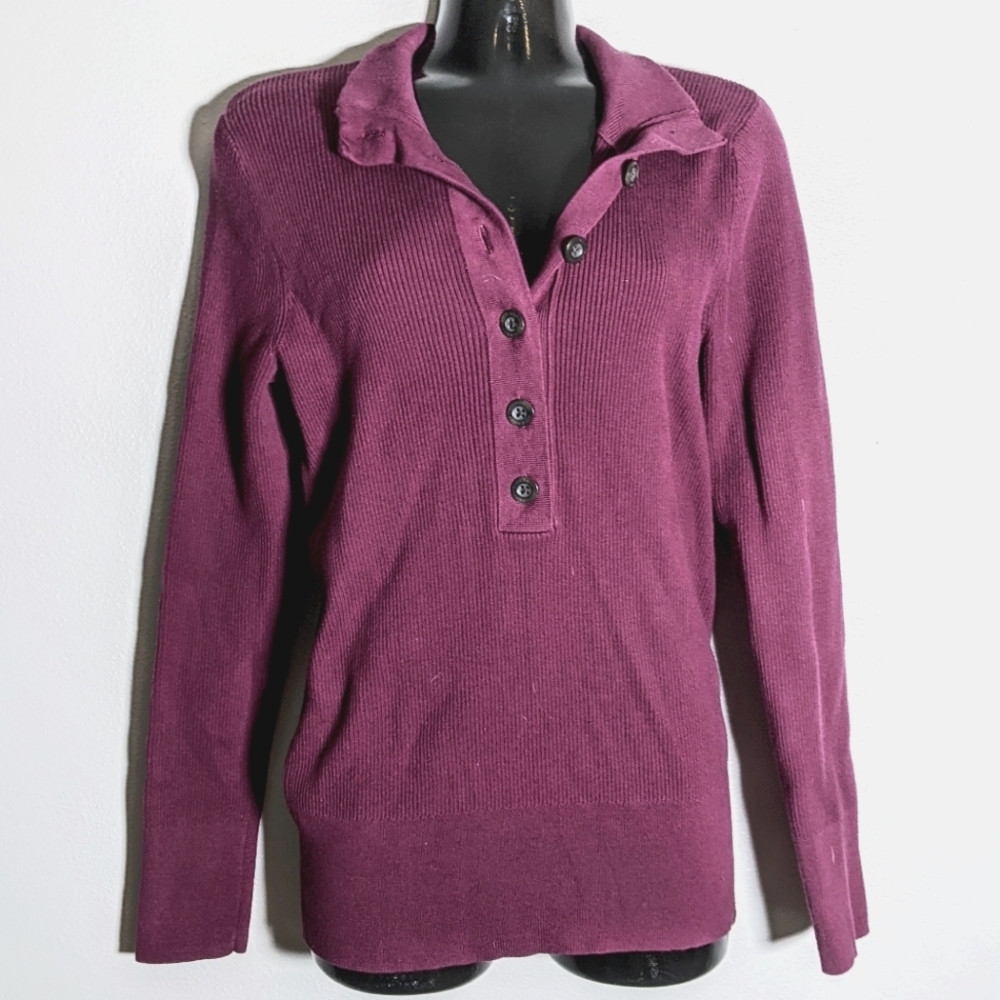 Eddie Bauer Pink/Purple Half Button Up Sweater Vintage Women's Large